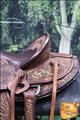 BHWD012M-HILASON BIG KING WESTERN WADE RANCH ROPING SADDLE HAND TOOLED FLORAL CARVED