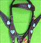 BHPA442DBCN067-HILASON WESTERN LEATHER HORSE HEADSTALL BREAST COLLAR TURQUOISE HEART CONCHOS