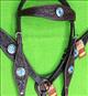 BHPA442DBCN076-HILASON WESTERN LEATHER HORSE HEADSTALL BREAST COLLAR BROWN TURQUOISE CONCHO