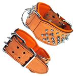 HILASON TAN LEATHER SPIKES STUDDED DOG COLLAR