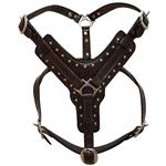 DH300 HILASON BROWN PADDED GENUINE LEATHER DOG HARNESS MATCHING LEASH ALL SIZES