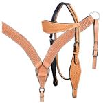 S- HILASON WESTERN BASKET WEAVE LEATHER HORSE BRIDLE HEADSTALL BREAST COLLAR TAN