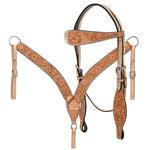 S326 HILASON WESTERN HAND TOOL LEATHER HORSE BRIDLE HEADSTALL BREAST COLLAR TAN