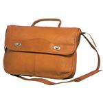 DAVID KING VERTICAL EXPANDABLE FLAP OVER TAN TURNLOCK BAG MAGNETIC SNAP