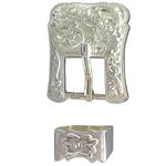 Silver Finished Buckle Set with Floral Design