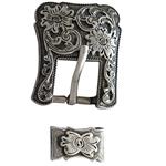 Antique Silver Finished Buckle Set with Floral Design