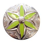 NICKEL FINISH ROUND CONCHOS WITH GREEN PAINTED INLAY