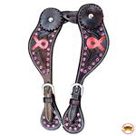 C01 HILASON WESTERN LADIES SPUR STRAPS LEATHER W/ RED BREAST CANCER RIBBON