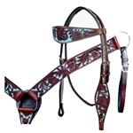 NEW HILASON WESTERN LEATHER HORSE BRIDLE HEADSTALL BREAST COLLAR BROWN TURQUOISE