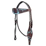 NEW HILASON WESTERN LEATHER HORSE BRIDLE HEADSTALL BREAST COLLAR BROWN TURQUOISE