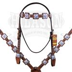 NEW HILASON WESTERN LEATHER HORSE BRIDLE HEADSTALL BREAST COLLAR MAHOGANY WITH C