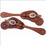 CIRCLE Y SPUR STRAP FLORAL TOOLED REGULAR OIL WITH STAINLESS STEEL HARDWARE