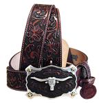 JUSTIN CLASSIC WESTERN GENUINE LEATHER MEN BELT LONGHORN BUCKLE BROWN