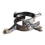 MIDNIGHT SILVER ENGRAVED BAND LADIES SPURS WITH ENGRAVED BAND AND ROSEBUD ROWEL