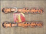 HILASON WESTERN HAND TOOLED LEATHER SPUR STRAPS TAN W/ BLACK HAND PAINTED INLAY