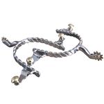HILASON CHROME PLATED ROPING MEN SPURS TWISTED WIRE BAND SOLID BRASS ROWEL