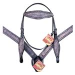 A21 HILASON WESTERN LEATHER HORSE HEADSTALL BRIDLE BREAST COLLAR BARB WIRE BLACK