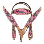 HILASON WESTERN AMERICAN LEATHER HORSE HEADSTALL BREAST COLLAR HAND PAINT FLAME