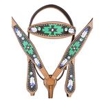 HILASON WESTERN AMERICAN LEATHER HORSE HEADSTALL BREAST COLLAR HAND PAINT BLACK