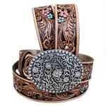 JUSTIN TAN VANESSA VINE FLORAL TOOL LEATHER LADIES BELT WESTERN COWGIRL