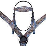 HILASON WESTERN LEATHER HORSE BRIDLE HEADSTALL BREAST COLLAR BROWN TURQUOISE