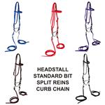 NEW HILASON SYNTHETIC HORSE BROWBAND BRIDLE HEADSTALL SPLIT REINS BIT CURB CHAIN
