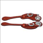 HILASON 5/8IN CHESTNUT LEATHER COWBOY SPUR STRAP SHAPED CUT SILVER HARDWARE