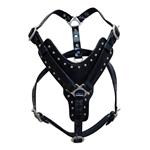 DH100 HILASON BLACK PADDED GENUINE LEATHER DOG HARNESS MATCHING LEASH ALL SIZES