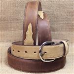 SILVER CREEK CLASSIC WESTERN APACHE 1-3/8  BROWN W/ BAY LEATHER MENS BELT