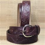 SILVER CREEK CLASSIC BROWN 1-1/2  WESTERN SCROLL FLORAL TOOLED LEATHER MENS BELT