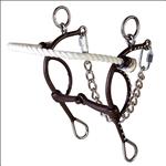 HILASON BROWN HACKAMORE HORSE BIT HOLLOW SNAFFLE MOUTH WITH ROPE NOSE
