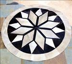 S2 HILASON PURE BRAZILIAN COWHIDE HAIR ON LEATHER PATCHWORK 3D ROUND RUG NATURAL