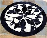 HILASON PURE BRAZILIAN COWHIDE HAIRON LEATHER PATCHWORK 3D ROUND RUG BLACK WHITE