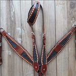  WESTERN CROCODILE LEATHER HORSE ONE EAR HEADSTALL BREAST COLLAR BROWN BLACK