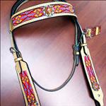 HILASON WESTERN LEATHER HORSE BRIDLE HEADSTALL BEADED INLAY W/ CONCHO