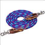 DAZZLING BLUE 8ft WEAVER HORSE POLY ROPING REINS W/ LEATHER LACES LOOP ENDS