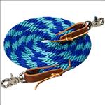 TURQUOISE 8 FT WEAVER HORSE POLY ROPING REINS W/ LEATHER LACES LOOP ENDS