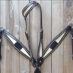 HILASON WESTERN CROCODILE LEATHER HORSE ONE EAR HEADSTALL BREAST COLLAR BROWN