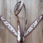  HILASON WESTERN CROCODILE LEATHER HORSE ONE EAR HEADSTALL BREAST COLLAR HAIR