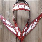 HILASON WESTERN CROCODILE LEATHER HORSE HEADSTALL BREAST COLLAR MAHOGANY