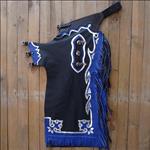 F541 HILASON BRONC BULL RIDING SMOOTH LEATHER RODEO WESTERN CHAPS BLACK BLUE